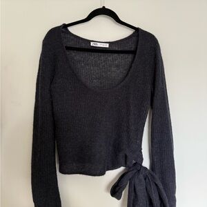 Zara Charcoal Knit Top with Bow Detail